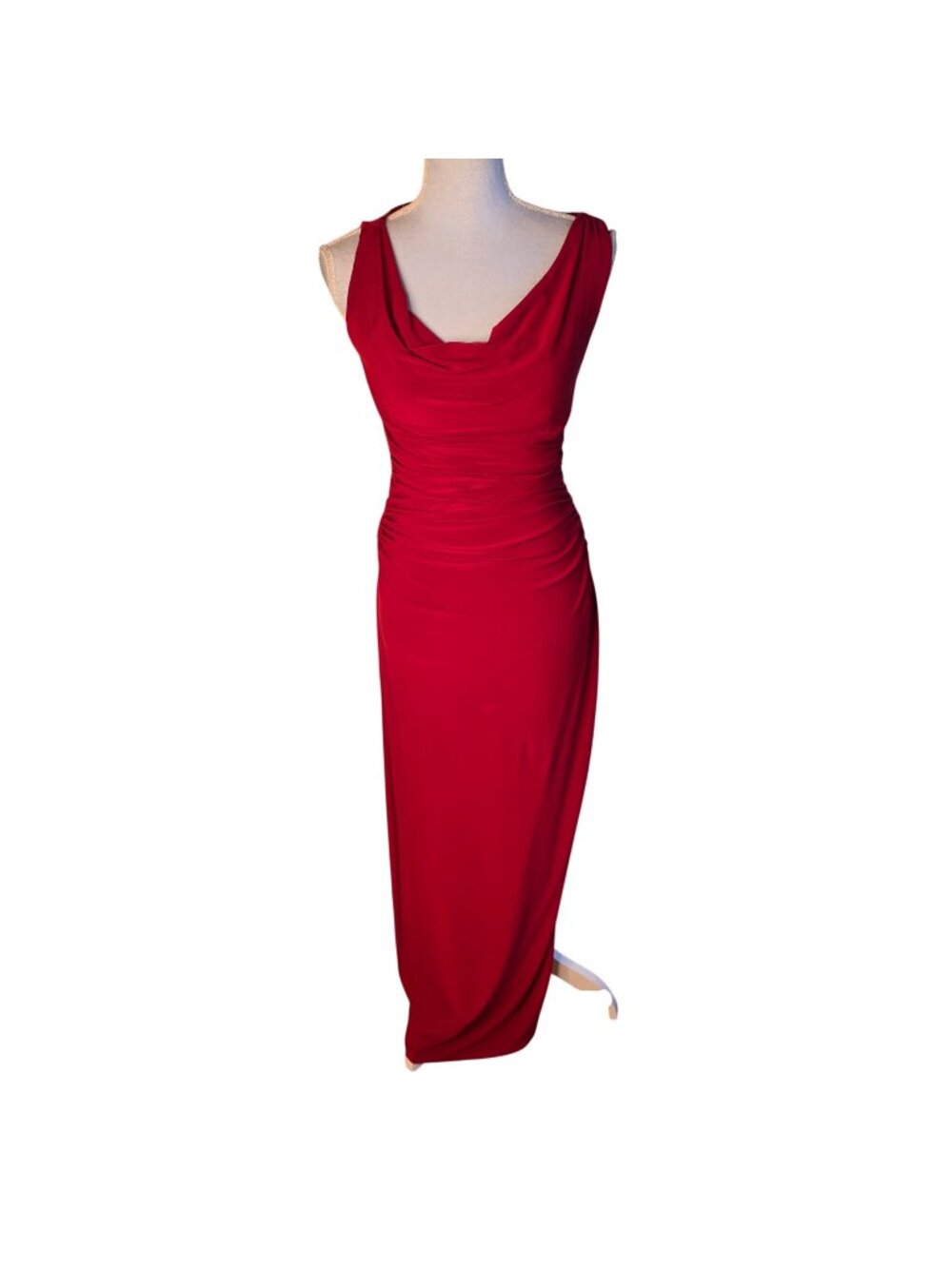 Lauren Ralph Lauren Evening Red Ruched Jersey Gown Formal Keyhole Back Sz 4P
